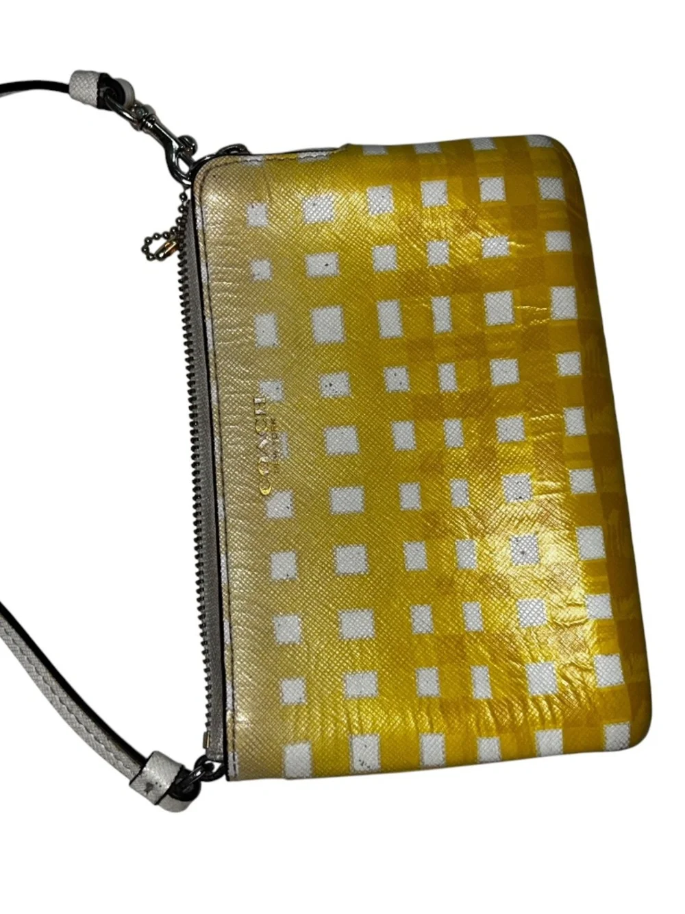 coach yellow ombre lighter on top to bottom leather zip pouch wristlet bag